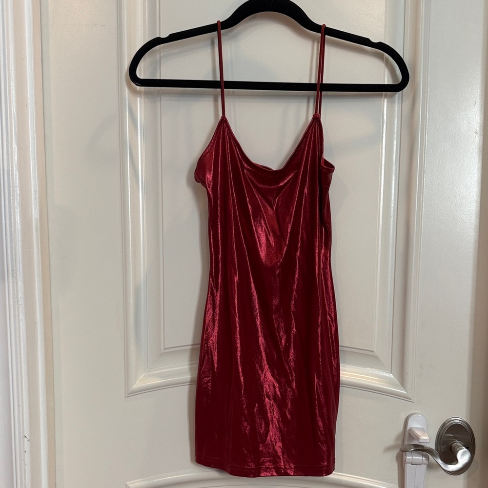Sleek Red Satin Tight Dress PETITE